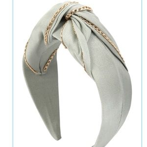 NWT So Pretty Mint Green Fabric Headband Interlaced with Gold Tone Chain!